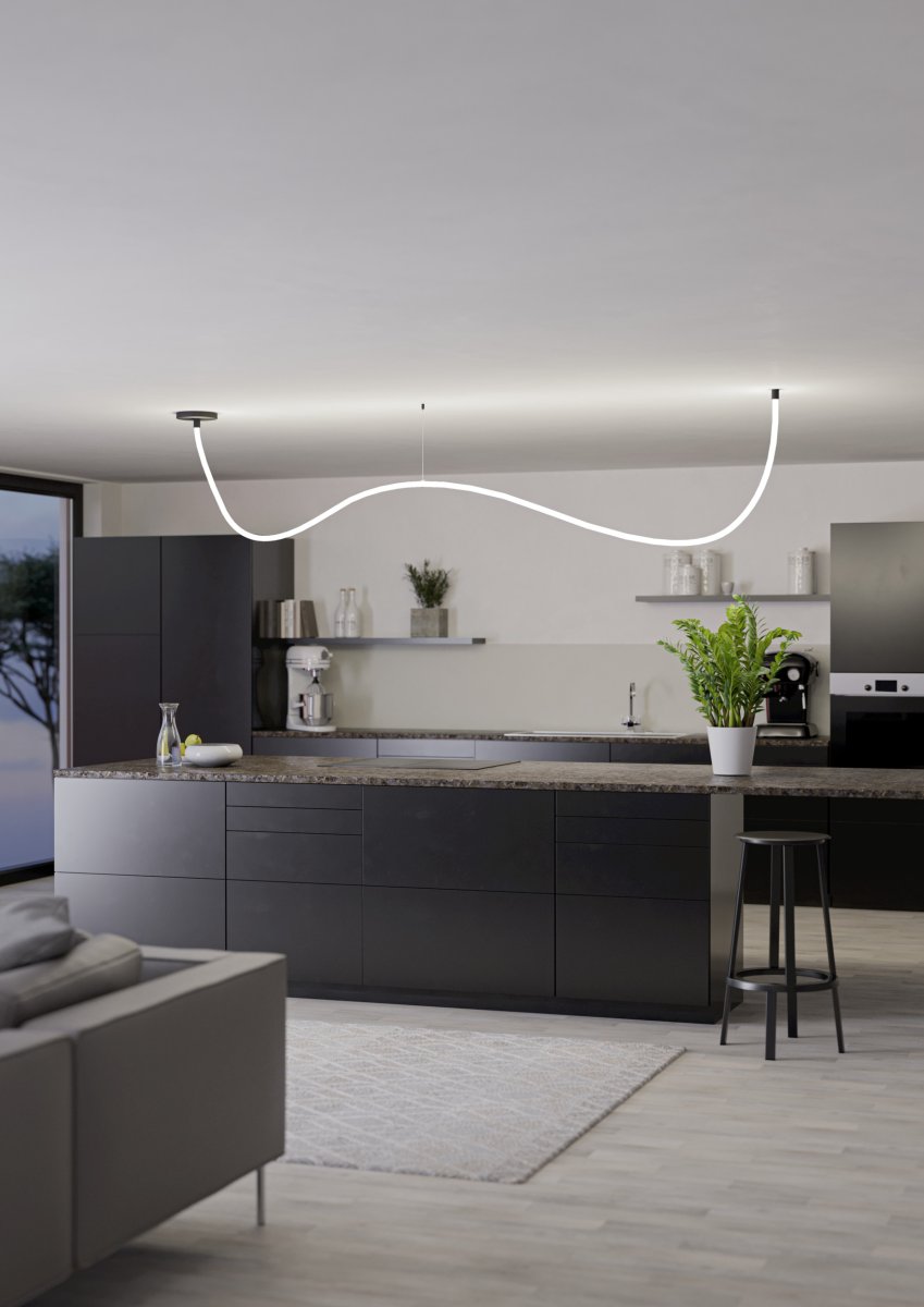 Glow 300cm Svart Taklampe Fra Eglo - Lampen gir 800 lumen per meter og kan lyse i varmhvitt 2700K eller forskjellige RGB-farger.