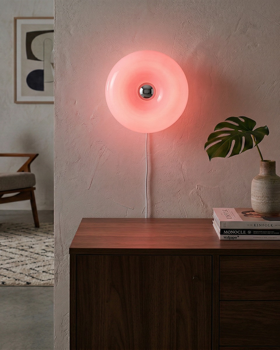 Basile 10cm Lilla bordlampe Fra Eglo - Basile er en dekorativ lampe i lilla glass med sølvdetaljer og en rund, myk form.