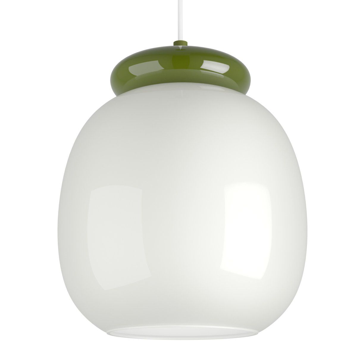 Berardelli Ø23 Hvit Taklampe Fra Eglo - Den grønne skjermen og detaljen over glassskjermen gir lampen et lekent uttrykk og er et fint fargeinnslag i rommet.