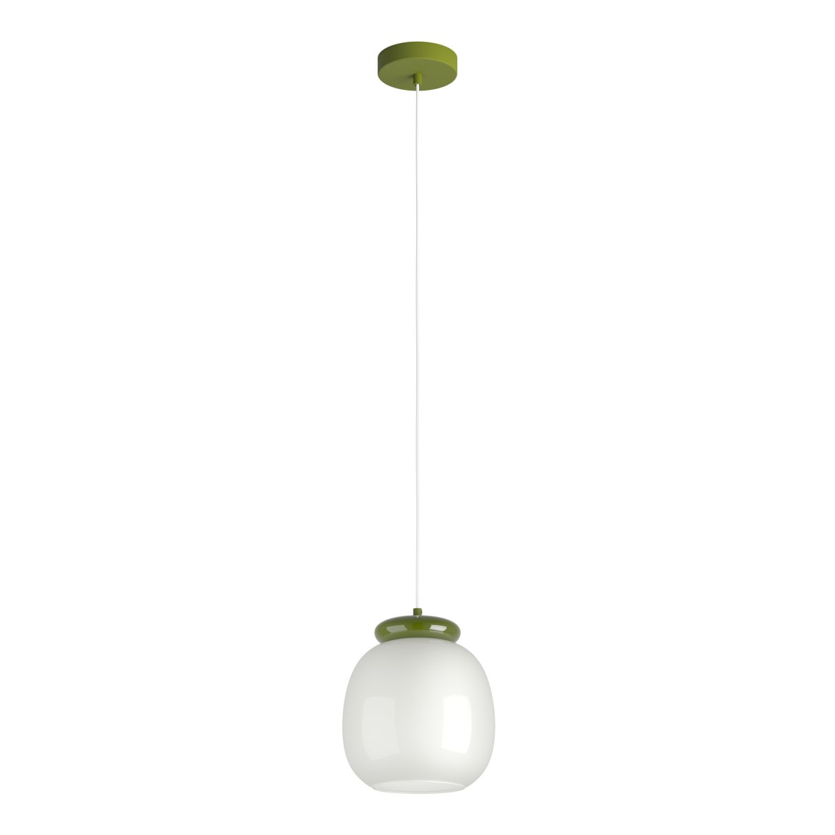Berardelli Ø23 Hvit Taklampe Fra Eglo - Den grønne skjermen og detaljen over glassskjermen gir lampen et lekent uttrykk og er et fint fargeinnslag i rommet.