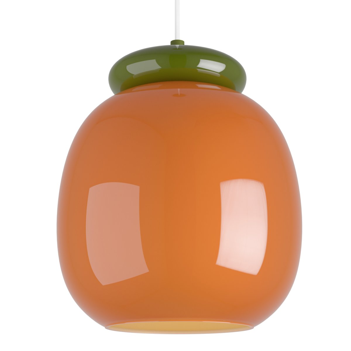 Berardelli Ø23 Oransje Taklampe Fra Eglo - Den grønne skjermen og detaljen over glassskjermen gir lampen et lekent uttrykk og er et fint fargeinnslag i rommet.