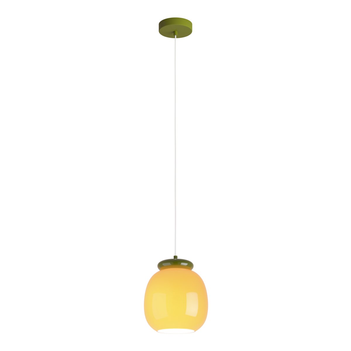 Berardelli Ø23 Oransje Taklampe Fra Eglo - Den grønne skjermen og detaljen over glassskjermen gir lampen et lekent uttrykk og er et fint fargeinnslag i rommet.