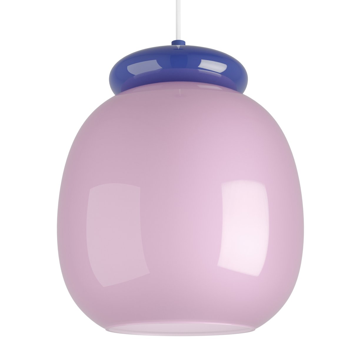 Berardelli Ø23 Rosa Taklampe Fra Eglo - Den bl&aring; skjermen og detaljen over glassskjermen gir lampen et lekent uttrykk og er et fint fargeinnslag i rommet.