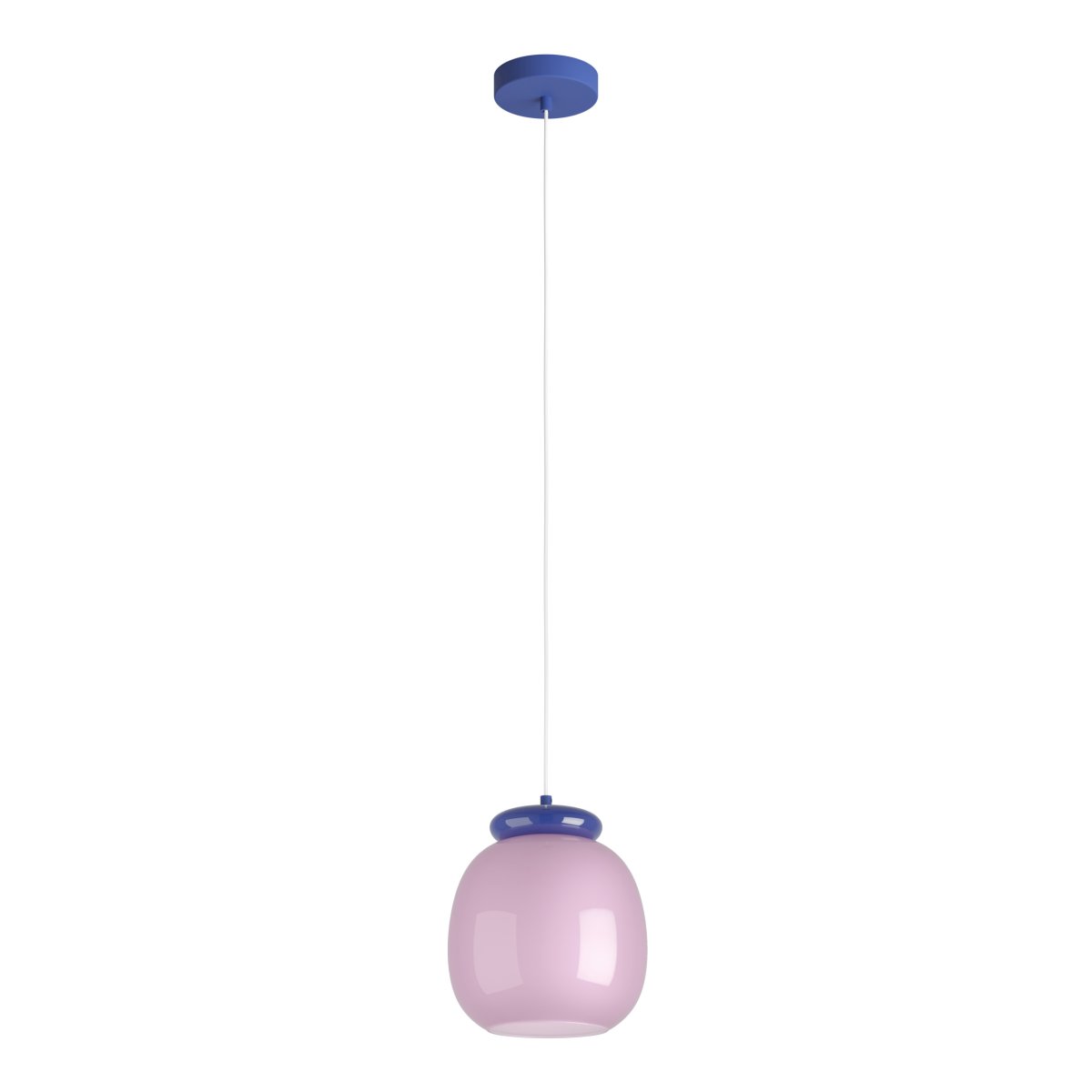 Berardelli Ø23 Rosa Taklampe Fra Eglo - Den bl&aring; skjermen og detaljen over glassskjermen gir lampen et lekent uttrykk og er et fint fargeinnslag i rommet.