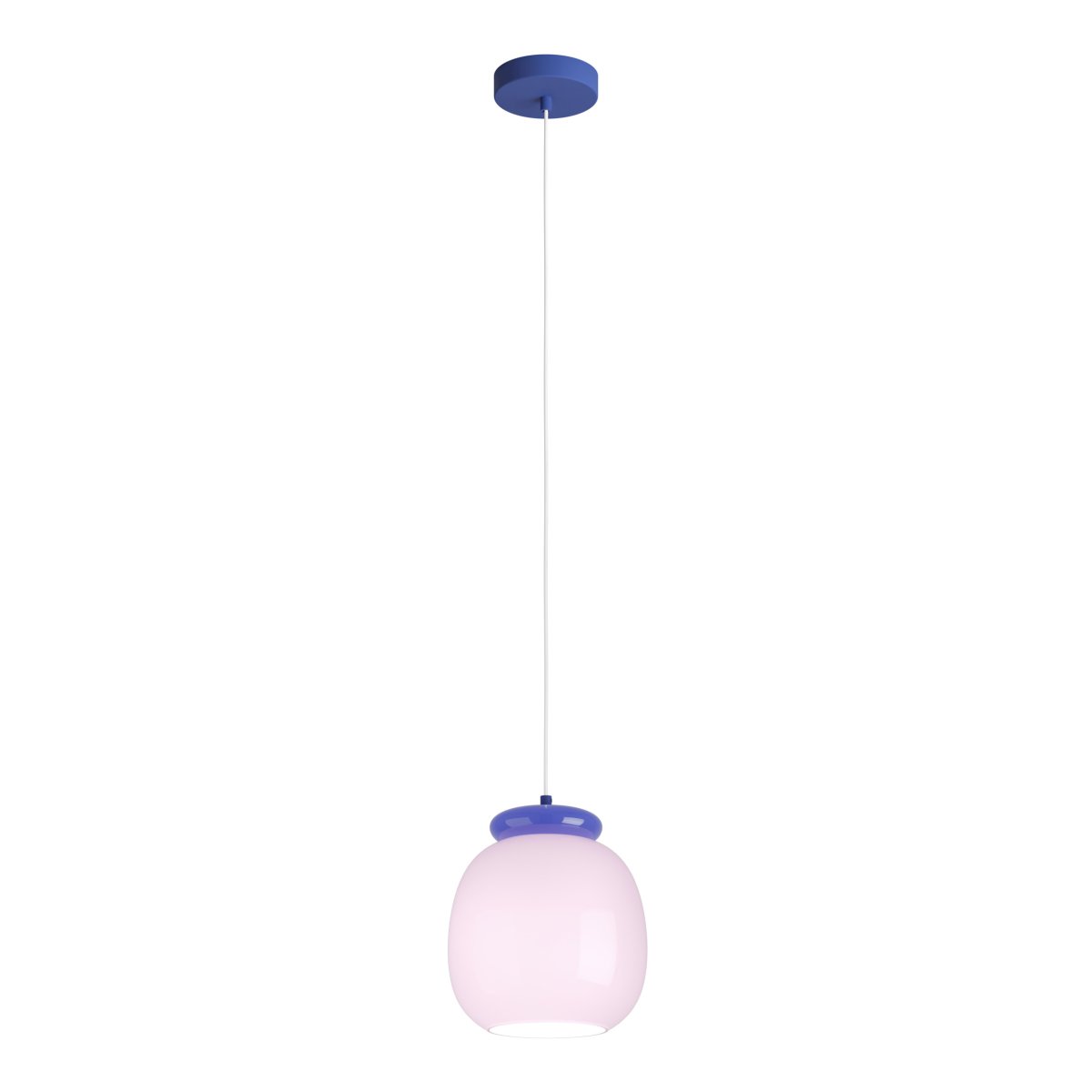 Berardelli Ø23 Rosa Taklampe Fra Eglo - Den bl&aring; skjermen og detaljen over glassskjermen gir lampen et lekent uttrykk og er et fint fargeinnslag i rommet.