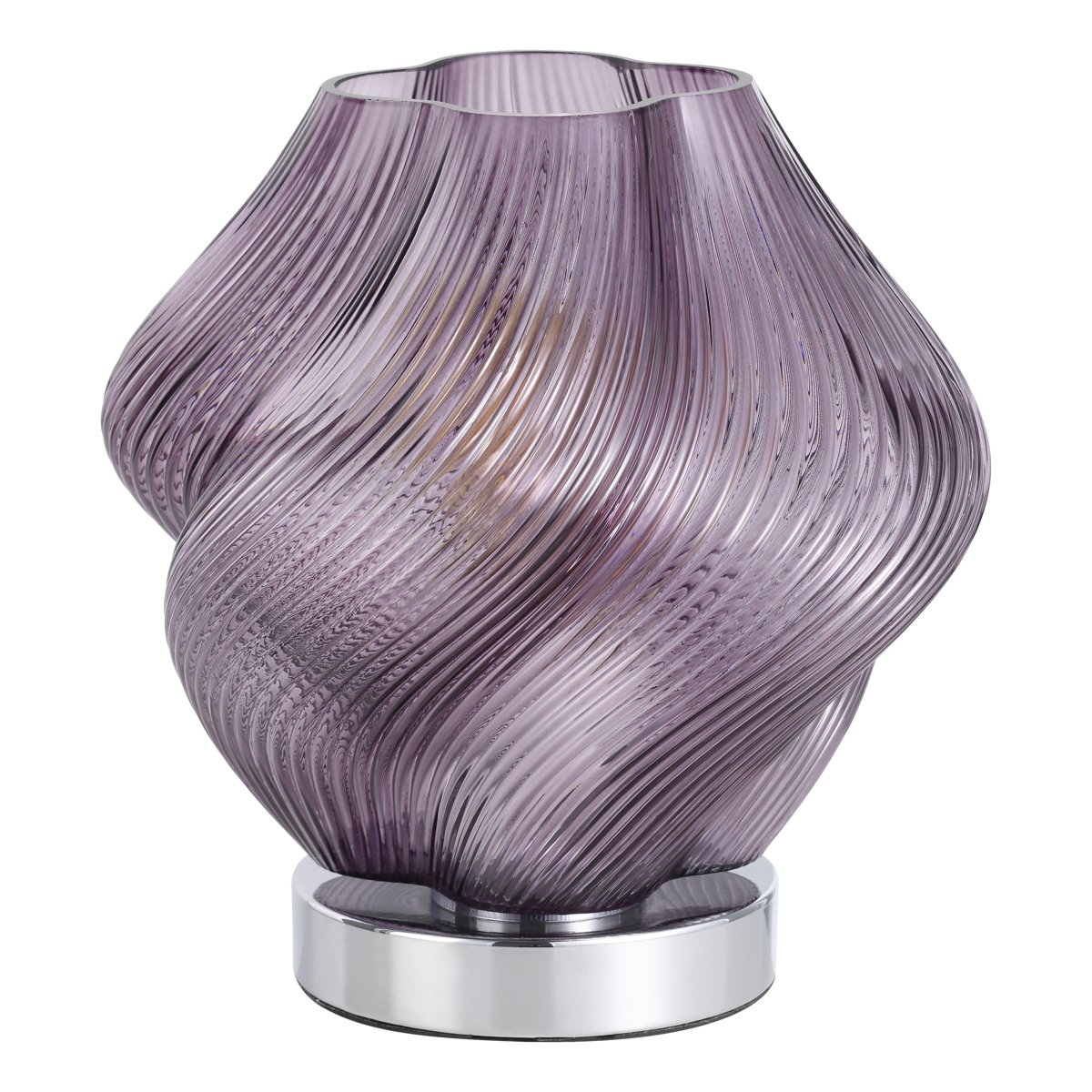Vicenne 23cm Lilla bordlampe Fra Eglo - Det riflede glasset og den bølgete formen skaper et effektfullt mønster som gir lampen et uttrykksfullt utseende både på og av.