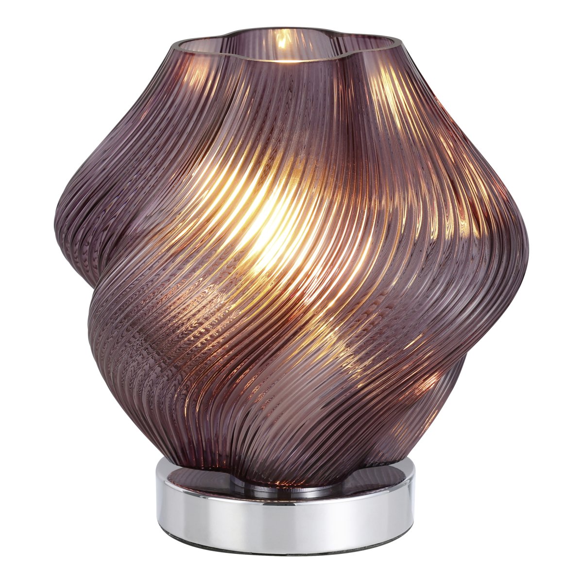 Vicenne 23cm Lilla bordlampe Fra Eglo - Det riflede glasset og den bølgete formen skaper et effektfullt mønster som gir lampen et uttrykksfullt utseende både på og av.
