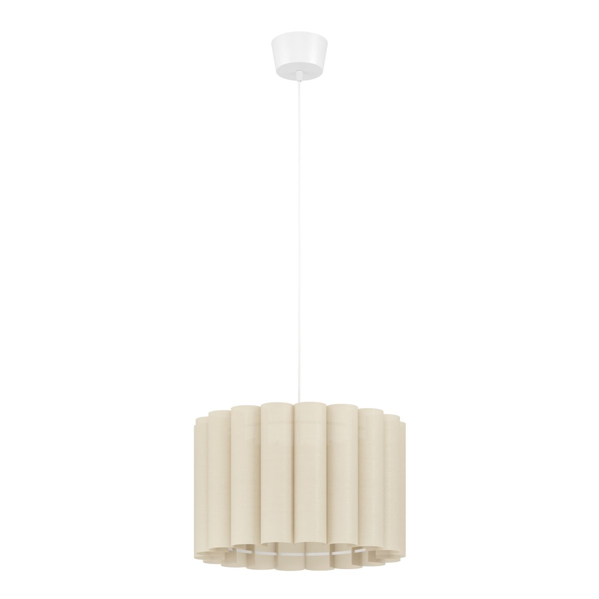 Collegrilli Ø45 Beige Taklampe Fra Eglo - Collegrilli er en dekorativ taklampe med en beige tekstilskjerm som etterligner den naturlige strukturen til lin.