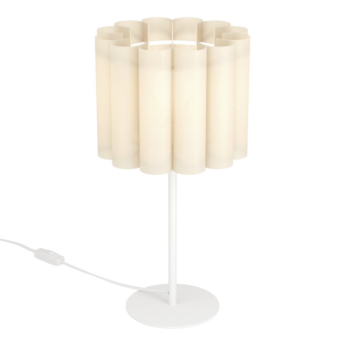 Collegrilli 23cm Beige bordlampe Fra Eglo - Det beige tekstilet gir lampen en varm og koselig f&oslash;lelse og lar lyset filtrere mykt gjennom skjermen.