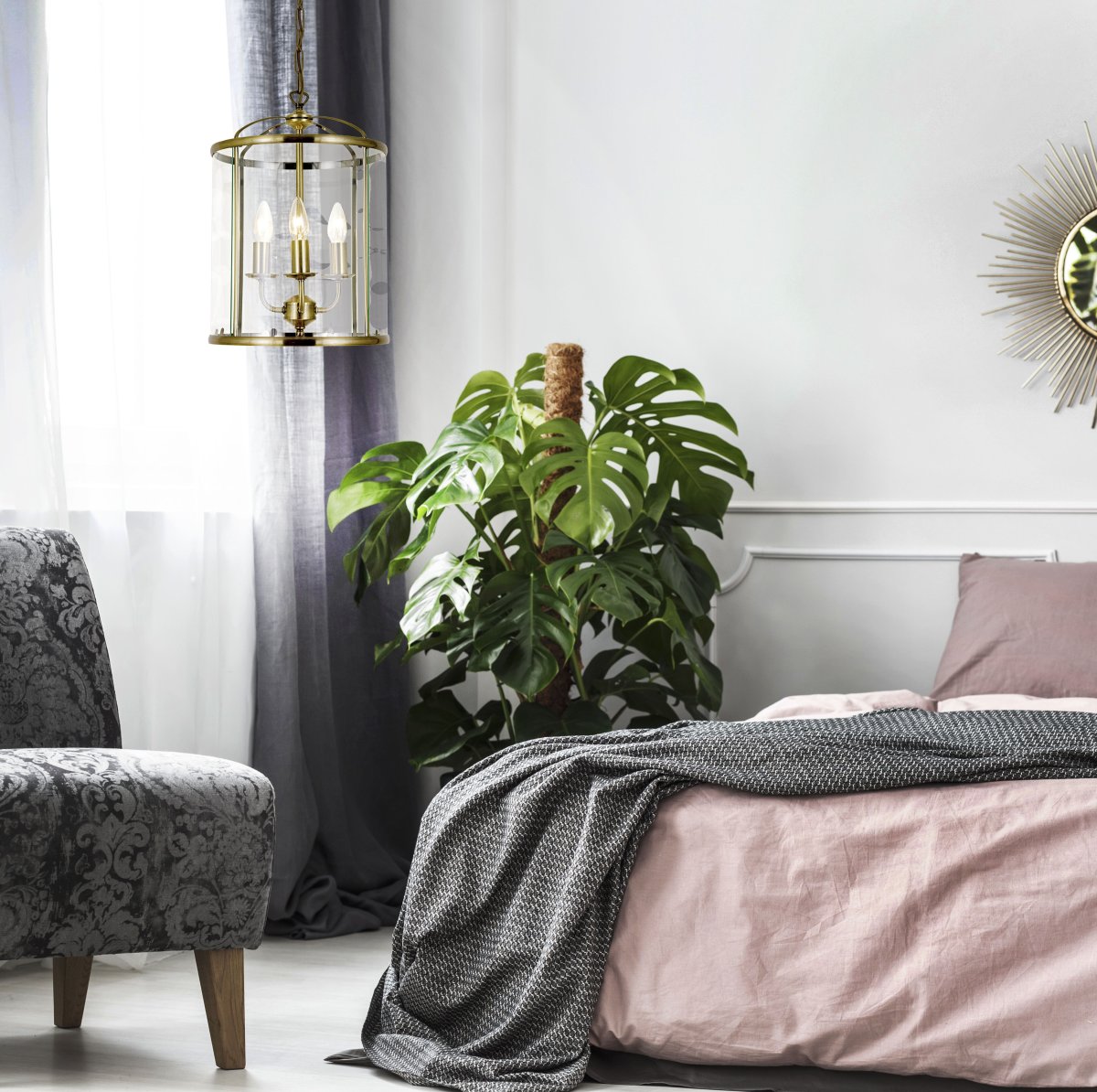 Budgie Ø28 Antikk Taklampe Fra Aneta Lighting - Budgie taklampe i antikkfarget metall og klart lett buet glass.