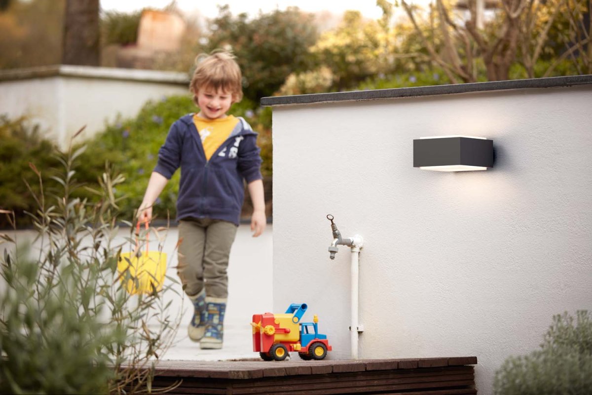 Hedgehog Antrasitt utendørslampe Fra Philips - Philips Hedgehog vegglampe i rustfritt stål er stilig og robust på veggen.