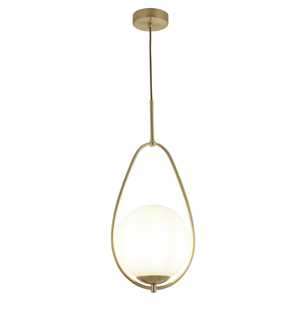 Avalon Ø23 Gull Taklampe Fra Searchlight - Heng denne stilige taklampen i klassisk design hvor som helst i hjemmet ditt – Det runde opalglasset kombinert med den gyldne finishen skaper en myk, varm glød som passer perfekt i gangen, stuen eller over en trapp.