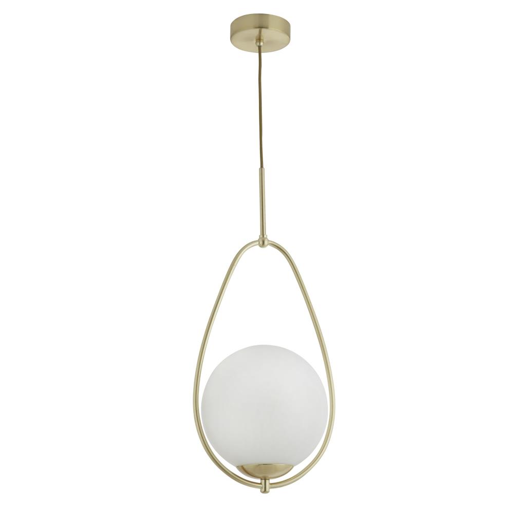 Avalon Ø23 Gull Taklampe Fra Searchlight - Heng denne stilige taklampen i klassisk design hvor som helst i hjemmet ditt – Det runde opalglasset kombinert med den gyldne finishen skaper en myk, varm glød som passer perfekt i gangen, stuen eller over en trapp.