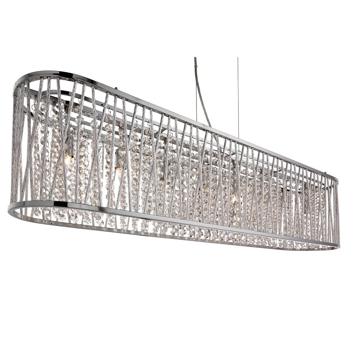Elise 104cm Krom Taklampe Fra Searchlight - Midten av lampen er dekorert med klare krystalldråper som glitrer vakkert når lampen er tent.