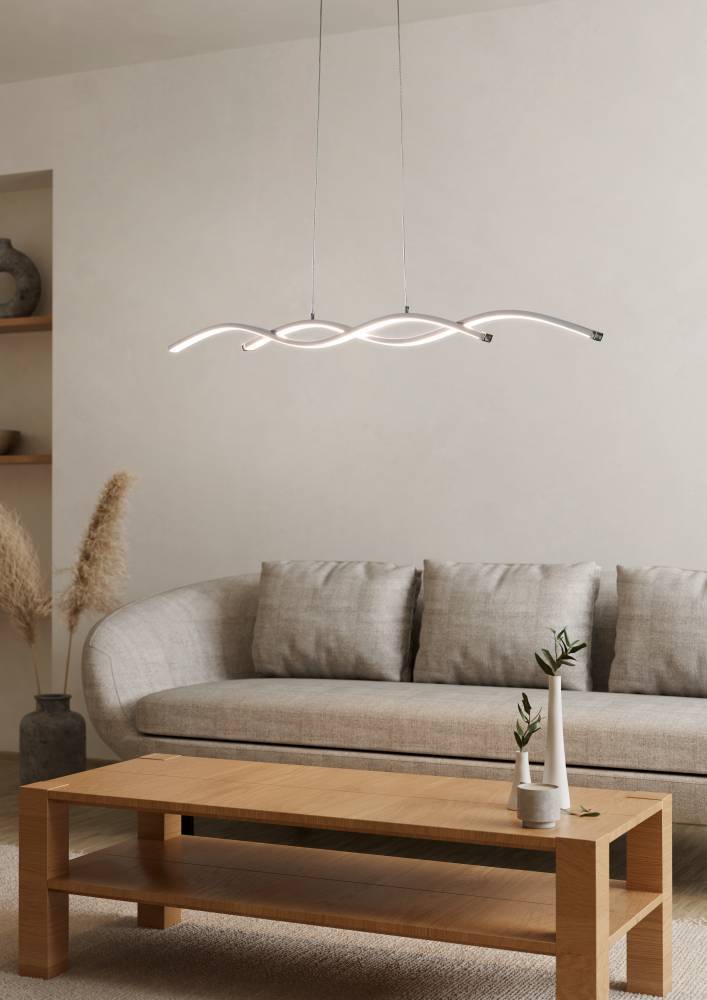 Lasana 87cm Krom Taklampe Fra Eglo - De elegante kurvene og minimalistiske stilen gjør den til et ideelt valg for moderne interiør, og den slanke kromfinishen gir et subtilt, sofistikert utseende.