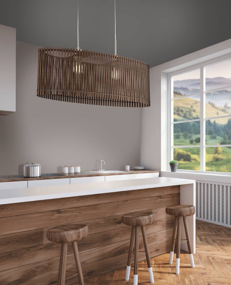 Sendero 77cm Mørkt tre Taklampe Fra Eglo - Den vakre ovale lampeskjermen i brune trelameller gir et mykt og behagelig lysbilde, samtidig som det tilfører rommet en varm og innbydende følelse.