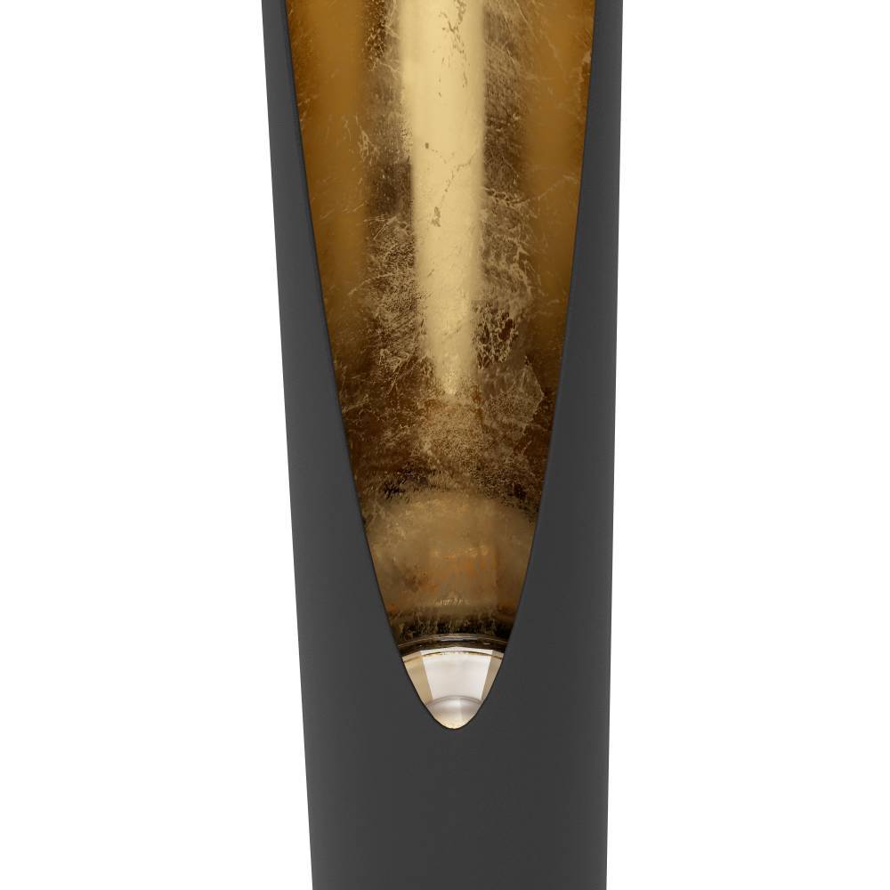 Barbotto Svart gulvlampe Fra Eglo - Denne gulvlampen er et mesterverk av moderne design med sin sorte metallbase og gyldne interiør som reflekterer lyset på en varm og behagelig måte.