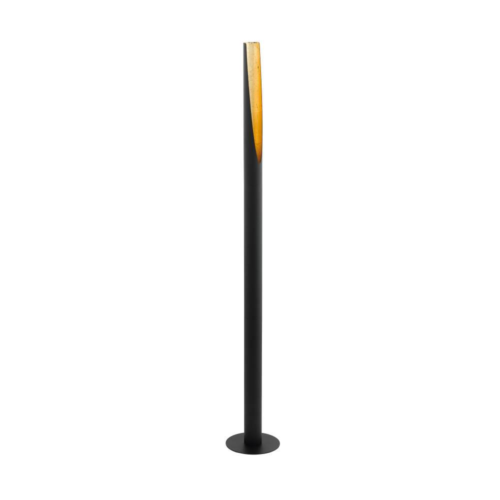 Barbotto Svart gulvlampe Fra Eglo - Denne gulvlampen er et mesterverk av moderne design med sin sorte metallbase og gyldne interiør som reflekterer lyset på en varm og behagelig måte.
