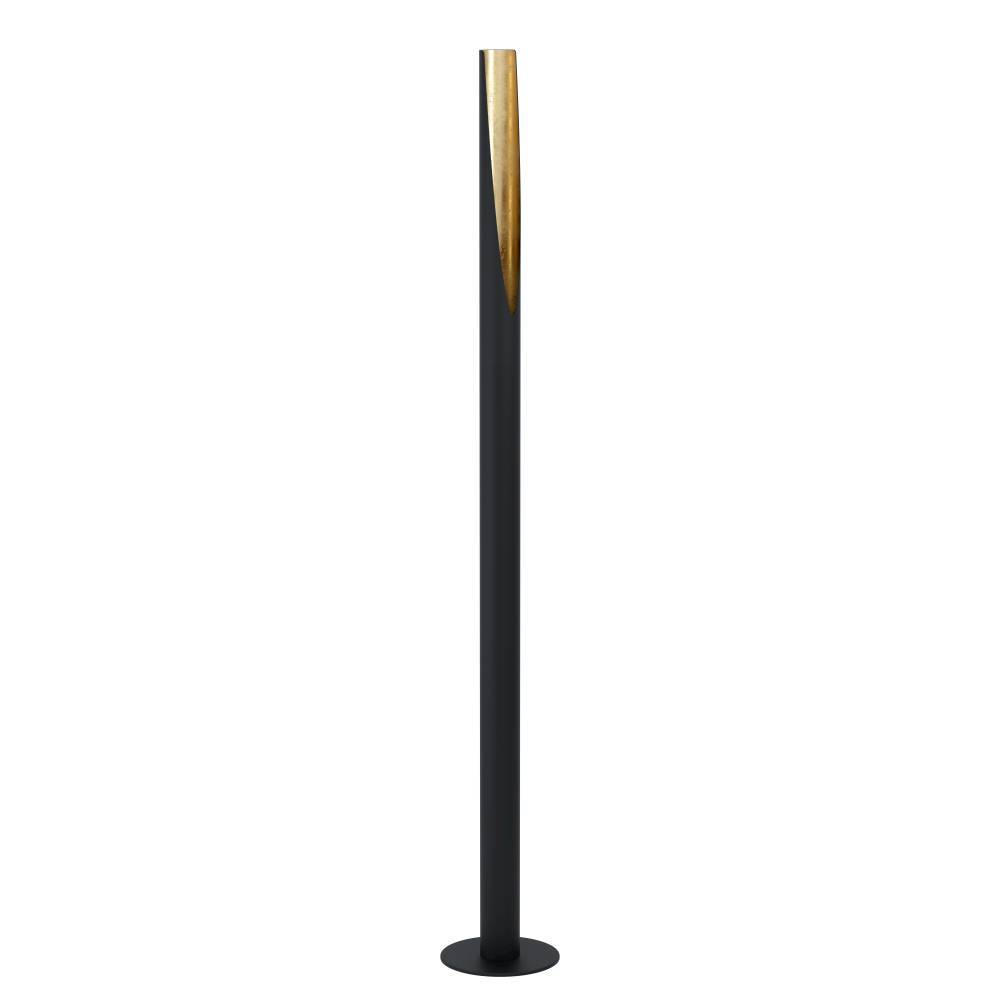 Barbotto Svart gulvlampe Fra Eglo - Denne gulvlampen er et mesterverk av moderne design med sin sorte metallbase og gyldne interiør som reflekterer lyset på en varm og behagelig måte.