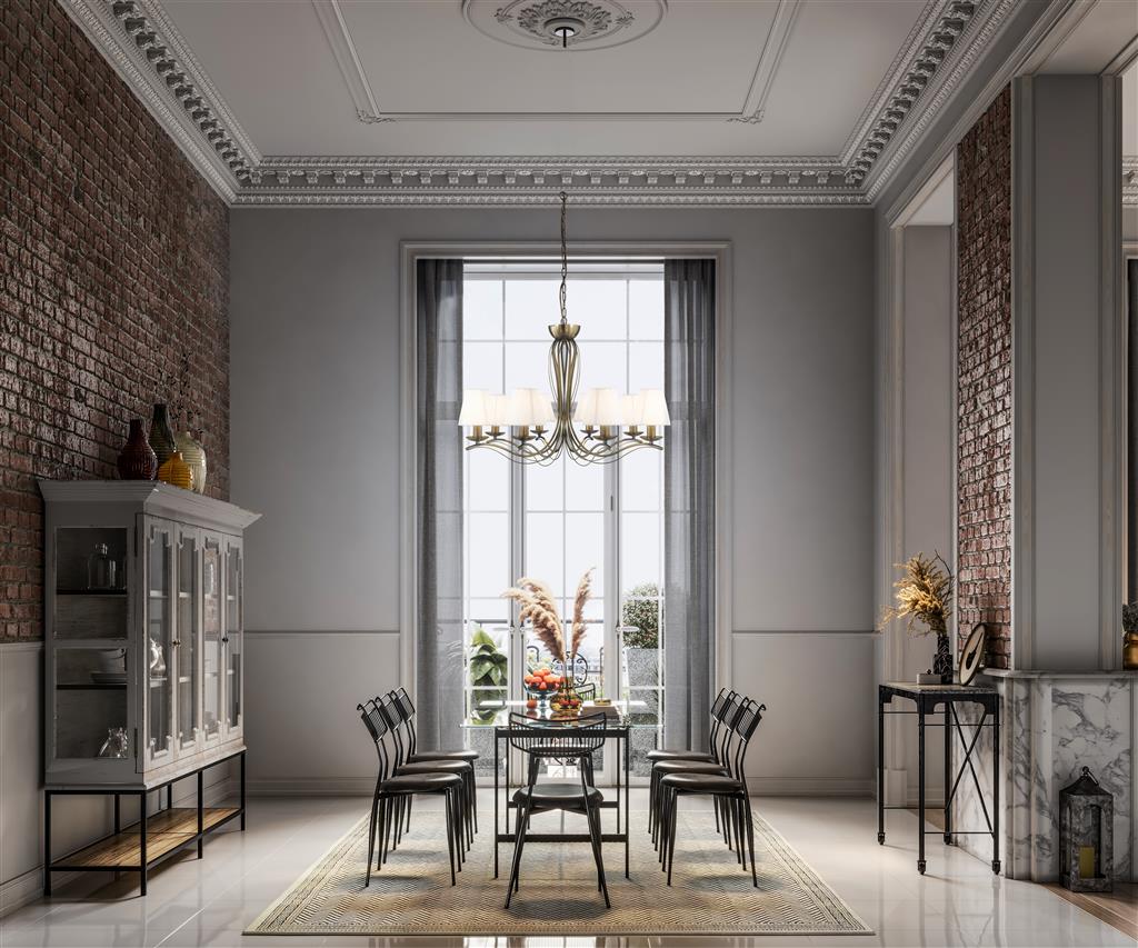 Andretti Ø76 Antikk messing Taklampe Fra Searchlight - Andretti-lysekronen i metall i antikk messingfinish gir et tidløst og elegant inntrykk i stuen, spisestuen eller gangen.