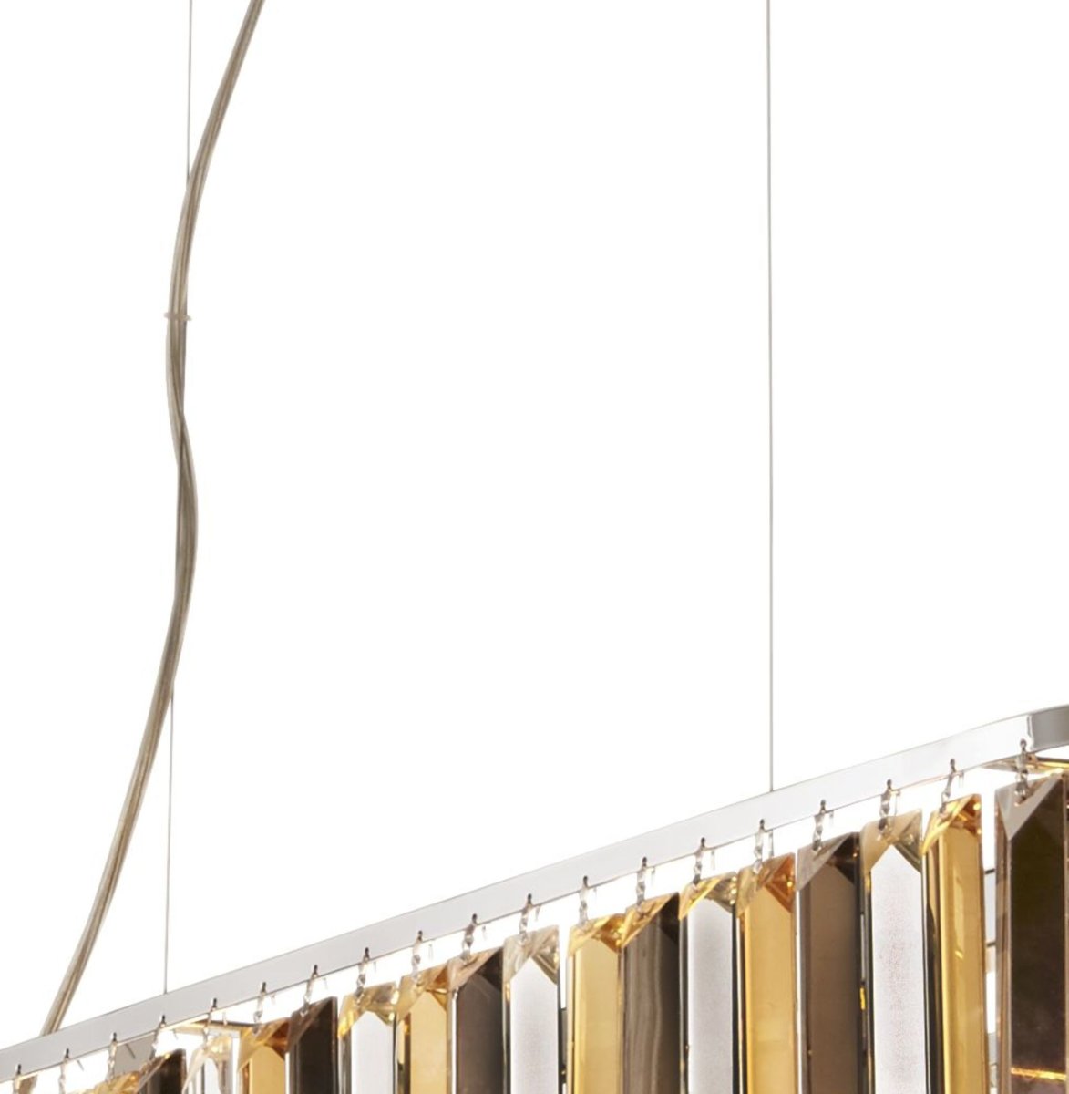 Clarissa 100cm Krom Taklampe Fra Searchlight - En blanding av klare, ravfargede og røykfargede krystalldråper henger elegant over lysene og reflekterer lyset på en vakker måte.