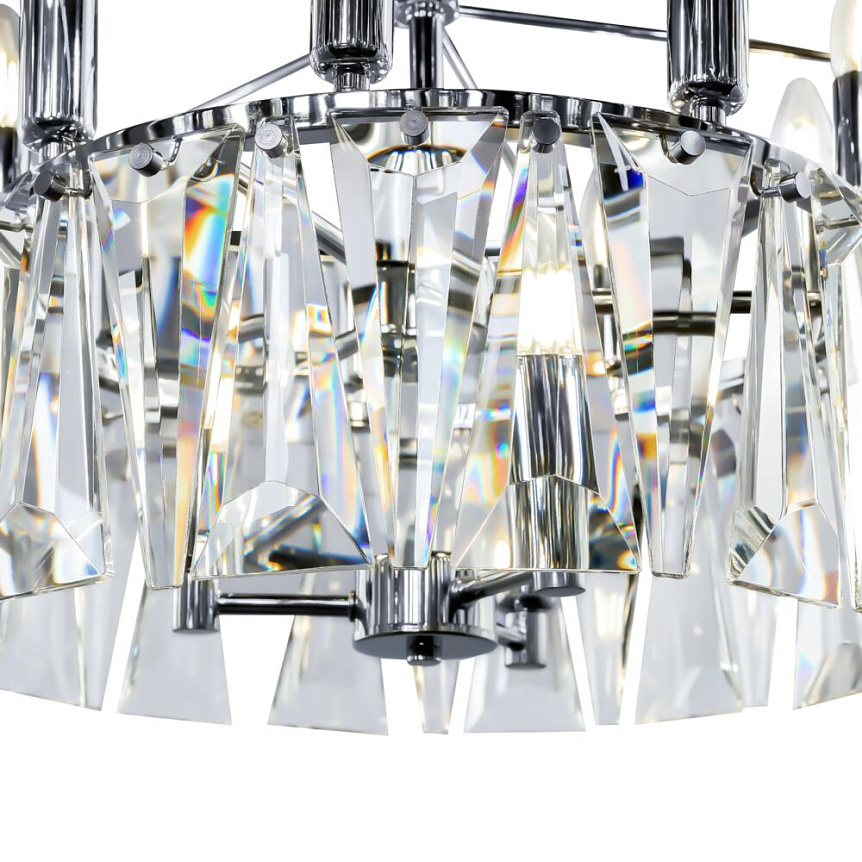 Puntes Ø68 Krom krystall Fra Maytoni - Puntes er en elegant taklysekrone i forkrommet metall med glitrende prismer som omgir lyskildene og skaper et magisk lysspill n&aring;r lampen er p&aring;.