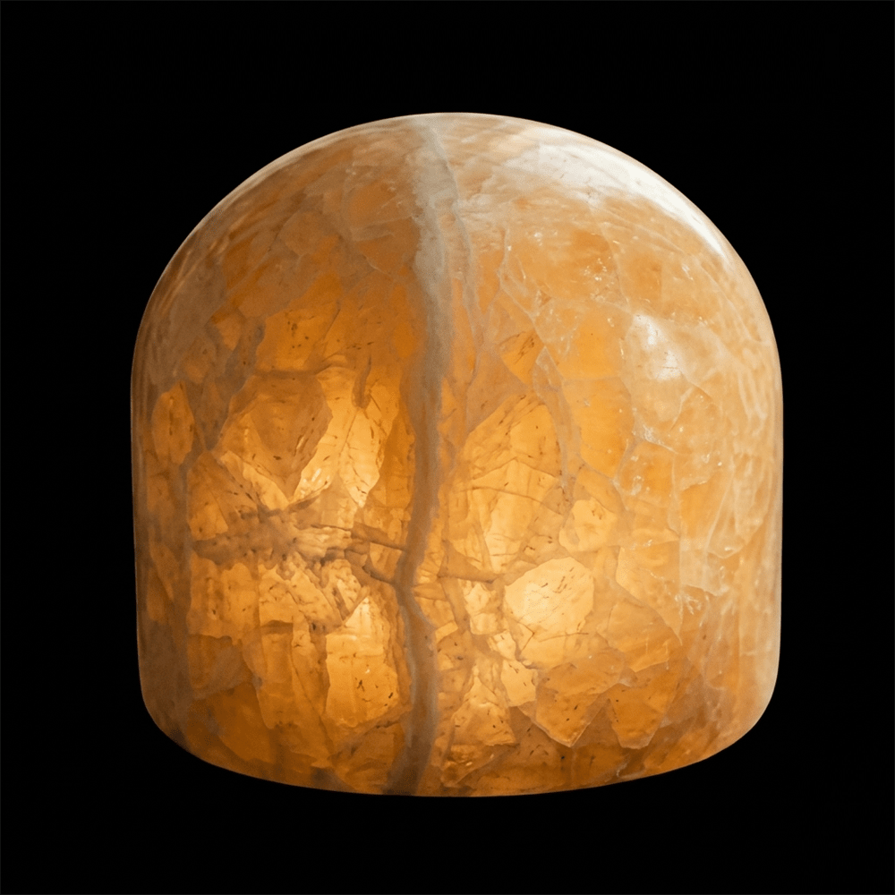 Marble 9cm Beige Fra Unison - Marmorbordlampen er laget av ekte, polert marmor i en varm beige tone som skaper en myk og atmosf&aelig;risk gl&oslash;d.