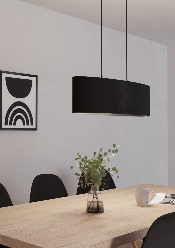 Maserlo 78cm Svart Taklampe Fra Eglo - Opphenget med tynne kabler gir lampen en døsig følelse og en elegant silhuett i rommet.