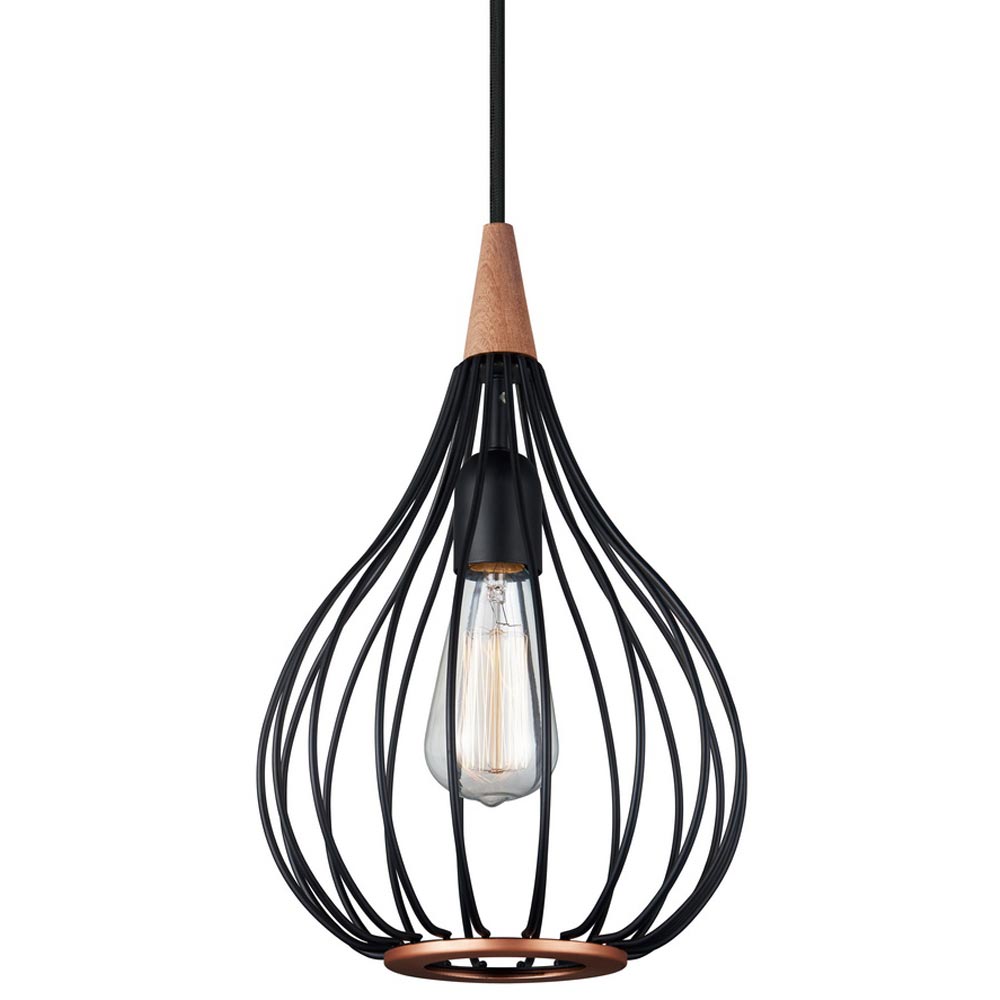 Drops Ø23 Svart Taklampe Fra Halo Design - Det svartlakkerte metallet i kombinasjon med børstet kobber tilfører rommet en eleganse.