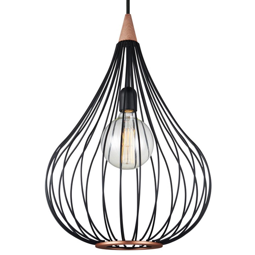 Drops Ø38 Svart Taklampe Fra Halo Design - Det svartlakkerte metallet i kombinasjon med børstet kobber tilfører rommet en eleganse.