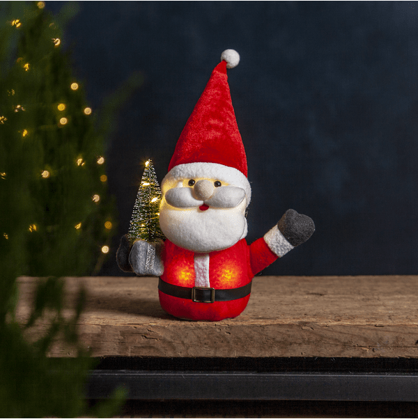 Joylight Julenisse RØD Fra Star Trading - Koselig nisse med pakke og juletre.