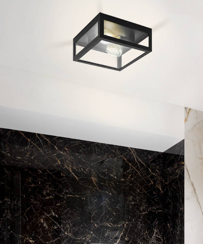 Amezola 30cm Svart baderomslampe Fra Eglo - Med sin åpne design og synlige lyskilder blir lampen en dekorativ detalj som samtidig gir et klart og behagelig lys.