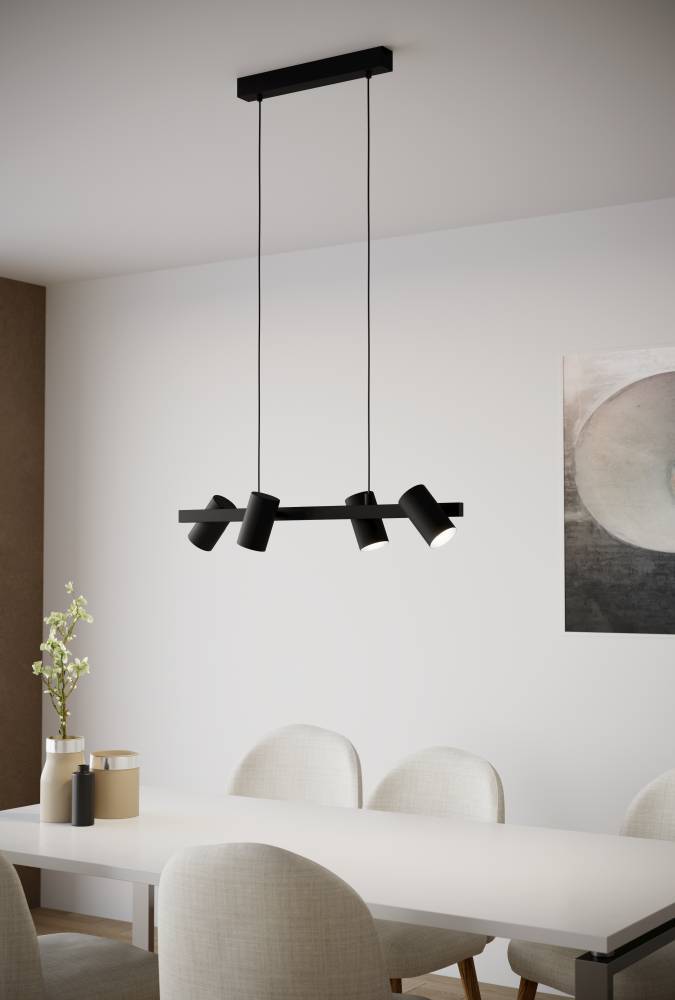 Gatuela 76cm Svart Taklampe Fra Eglo - Den svarte finishen gir et elegant og sofistikert inntrykk, perfekt for moderne interiør som kjøkken, spisestue eller arbeidsrom hvor fokusert belysning er nødvendig.