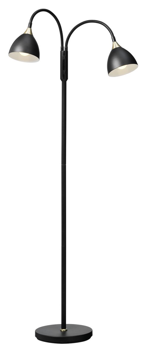 Läza Svart gulvlampe Fra Cottex - Med tv&aring; Bevegelige armer og separate brytere for hver lampe gjør den perfekt for klasserommet eller som generell belysning i rommet.