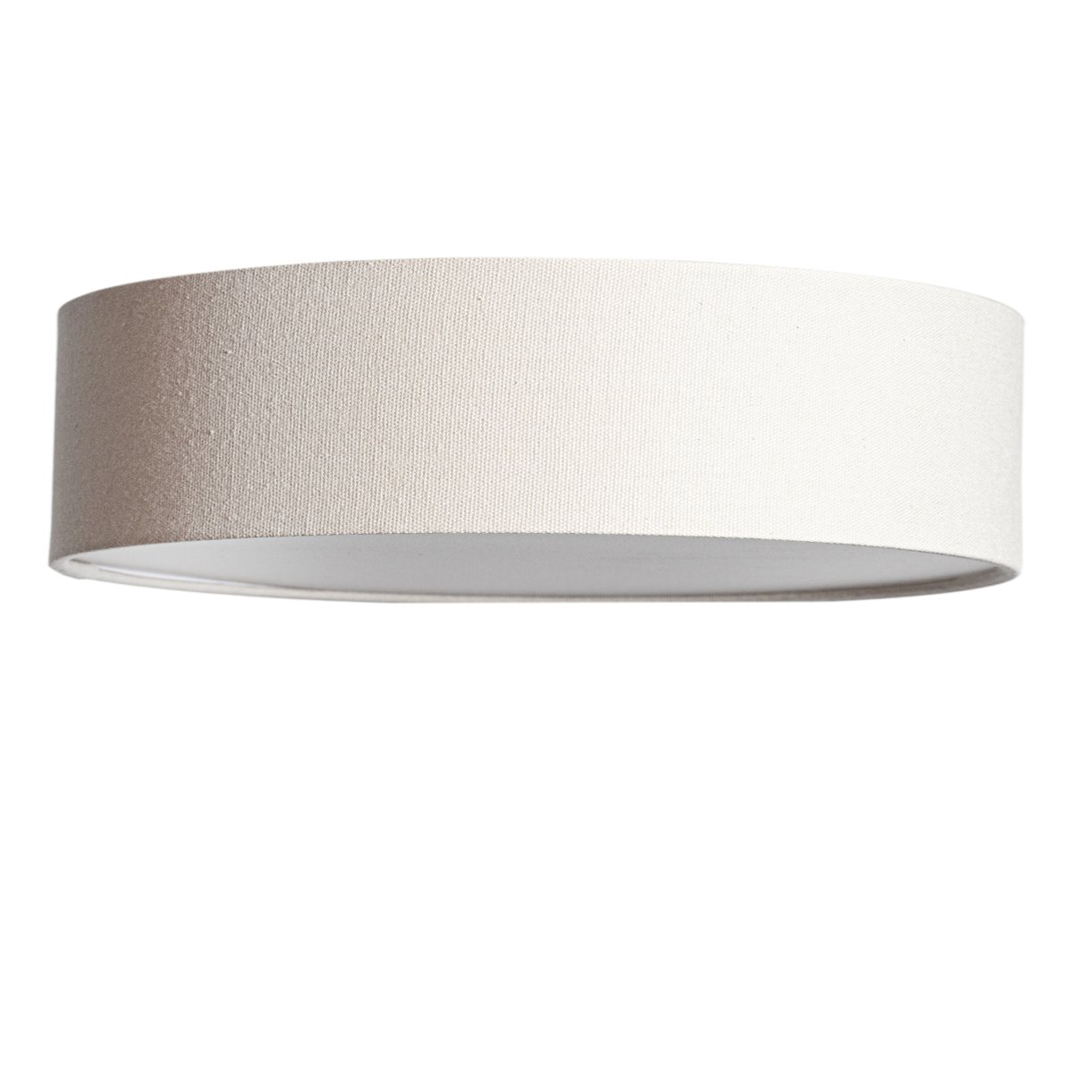 Abbie Ø50 Beige plafond Fra Cottex - Det er en hvit plate nederst, som gir et jevnt og blendfritt lys når lampen er på.
