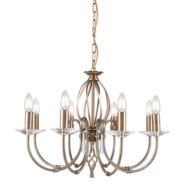 Aegean Ø65 Antikk messing Taklampe Fra Elstead Lighting - Aegean er en elegant og dekorativ lysekrone som kombinerer h&aring;ndsmidde metalldetaljer med glitrende prismer i slipt K9-krystall.
