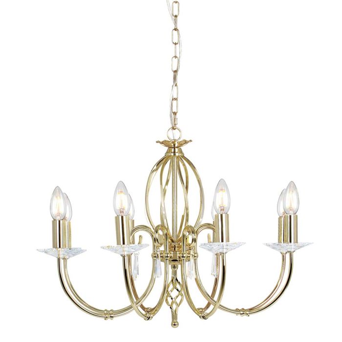 Aegean Ø65 Polert messing Taklampe Fra Elstead Lighting - Aegean er en elegant og dekorativ lysekrone som kombinerer h&aring;ndsmidde metalldetaljer med glitrende prismer i slipt K9-krystall.