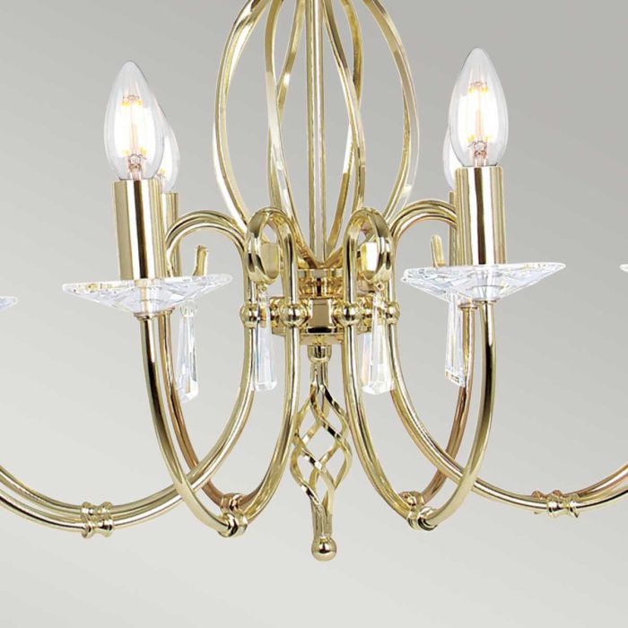 Aegean Ø65 Polert messing Taklampe Fra Elstead Lighting - Aegean er en elegant og dekorativ lysekrone som kombinerer h&aring;ndsmidde metalldetaljer med glitrende prismer i slipt K9-krystall.