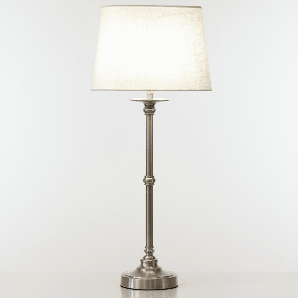 Axel 60cm Sølv/off-white bordlampe Fra Lampan - Axel blir et stilig innslag p&aring; for eksempel et sidebord, et skrivebord eller i et vindu og passer inn i mange forskjellige interi&oslash;rstiler.