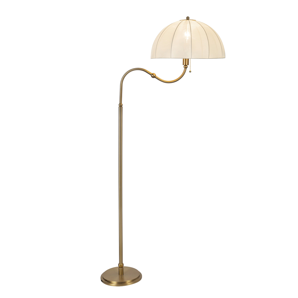 Crosby Børstet gull gulvlampe Fra Elstead Lighting - Metallrammen har en b&oslash;rstet gullfinish og en mykt buet arm som gir lampen et karakteristisk uttrykk.