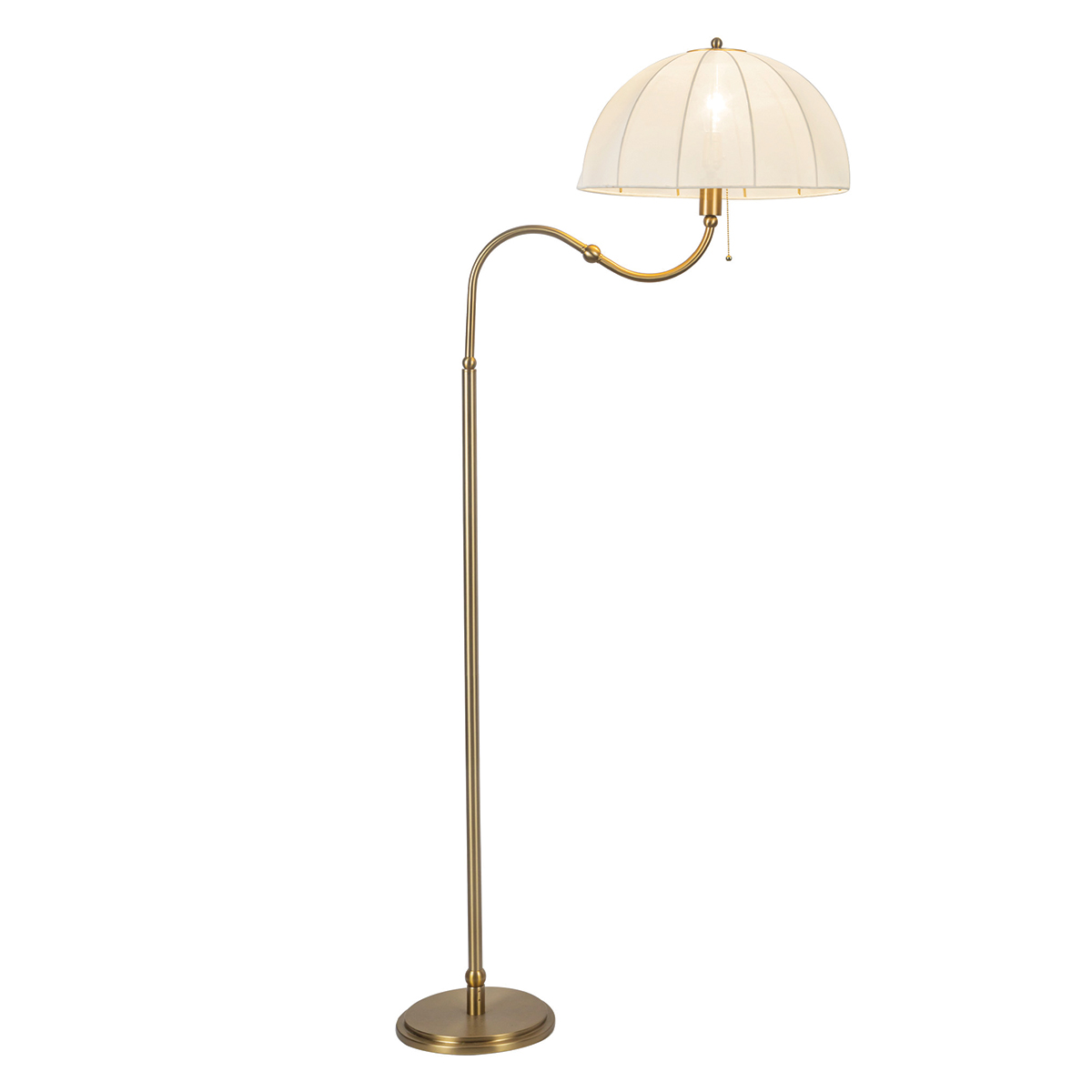 Crosby Børstet gull gulvlampe Fra Elstead Lighting - Metallrammen har en b&oslash;rstet gullfinish og en mykt buet arm som gir lampen et karakteristisk uttrykk.