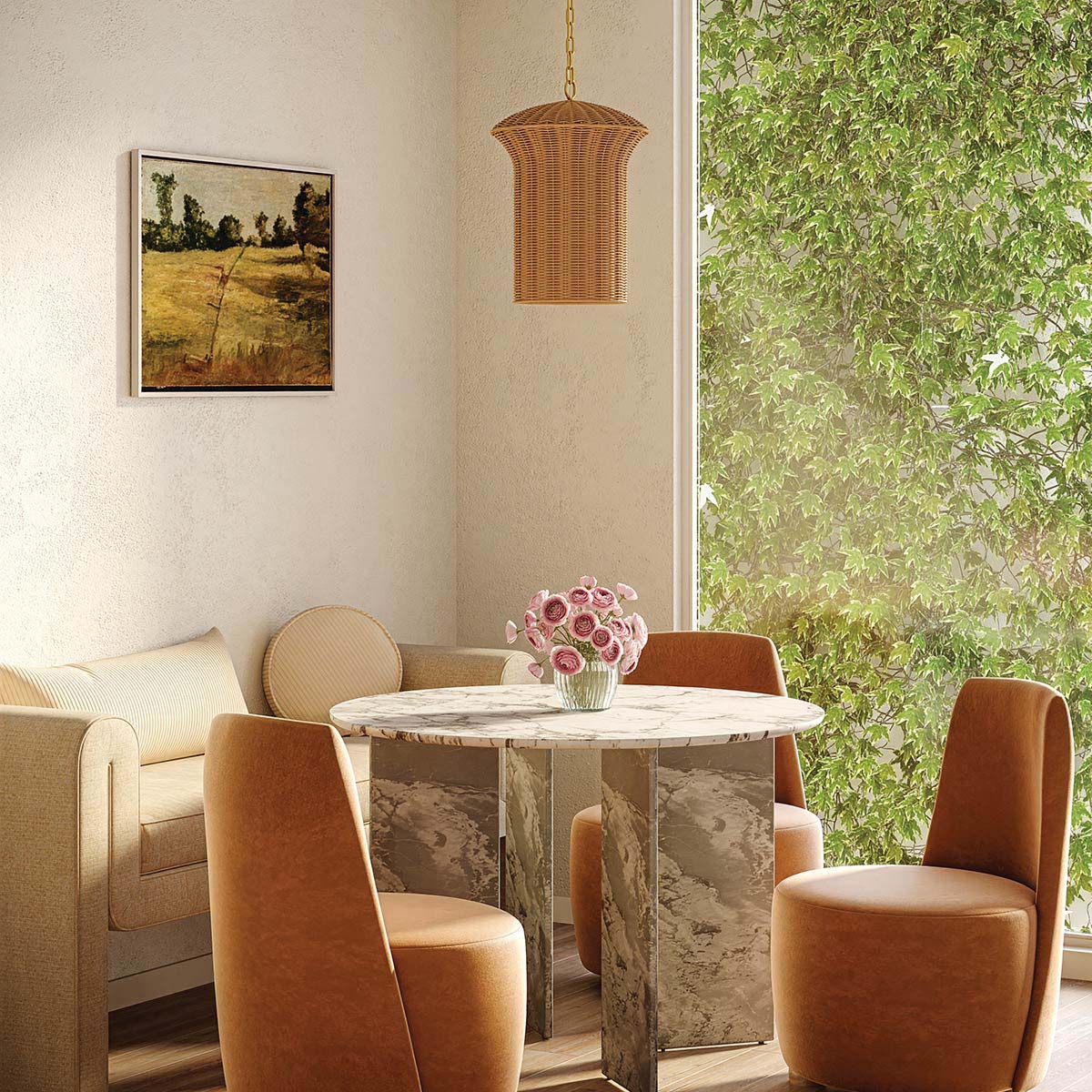 Kai Ø28 Natur Taklampe Fra Elstead Lighting - Kai er en dekorativ taklampe som kombinerer metall med en rottingskjerm i kurv.