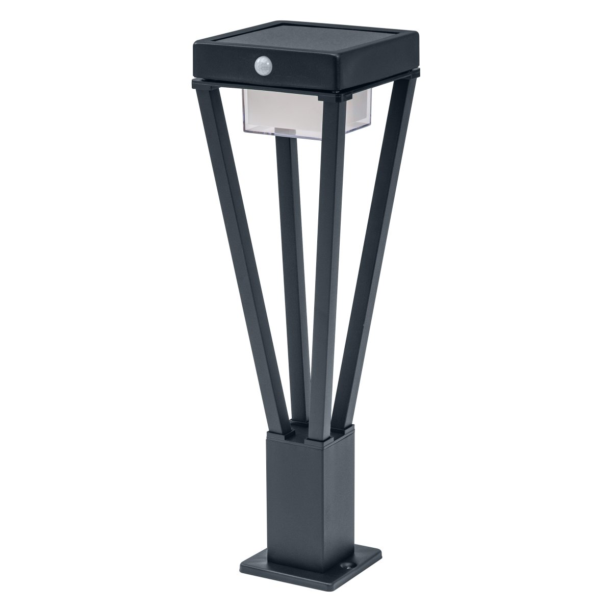 Bouquet Sensor Svart solcellelampe Fra Ledvance - Den innebygde PIR-bevegelsessensoren og dagslyssensoren slår automatisk på lampen når det er bevegelse i mørket, noe som gir både sikkerhet og energieffektivitet.
