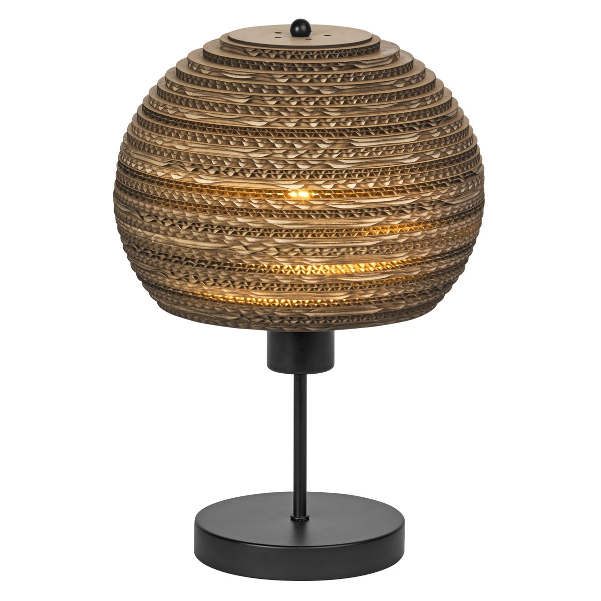 Cardboard Ball 38cm Brun bordlampe Fra Ledvance - Skjermen laget av flere lag papp skaper et vakkert lysspill i rommet n&aring;r det er opplyst og bidrar til en varm og naturlig atmosf&aelig;re.