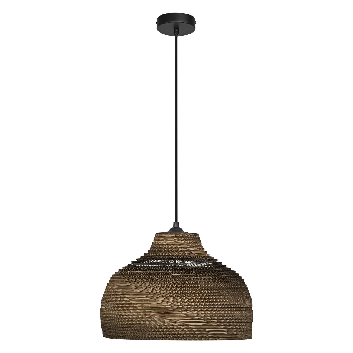 Cardboard Hat Ø36 Brun Taklampe Fra Ledvance - Skjermen laget av flere lag papp skaper et vakkert lysspill i rommet når det er opplyst og bidrar til en varm og naturlig atmosfære.