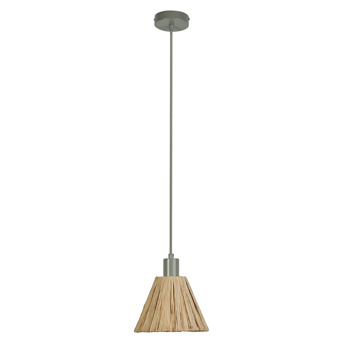 Raffia Ø20 Natur Taklampe Fra Ledvance - Skjermen laget av raffia-palmer i kombinasjon med det gr&oslash;nne metallet bidrar med en varm og naturlig atmosf&aelig;re til rommet.