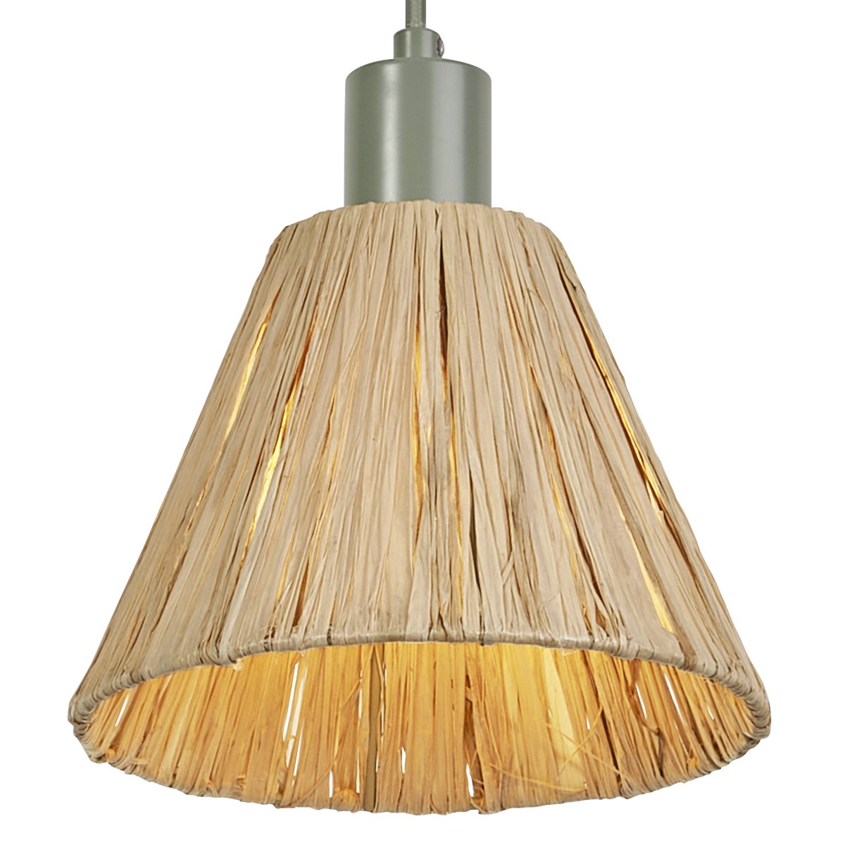 Raffia Ø20 Natur Taklampe Fra Ledvance - Skjermen laget av raffia-palmer i kombinasjon med det gr&oslash;nne metallet bidrar med en varm og naturlig atmosf&aelig;re til rommet.