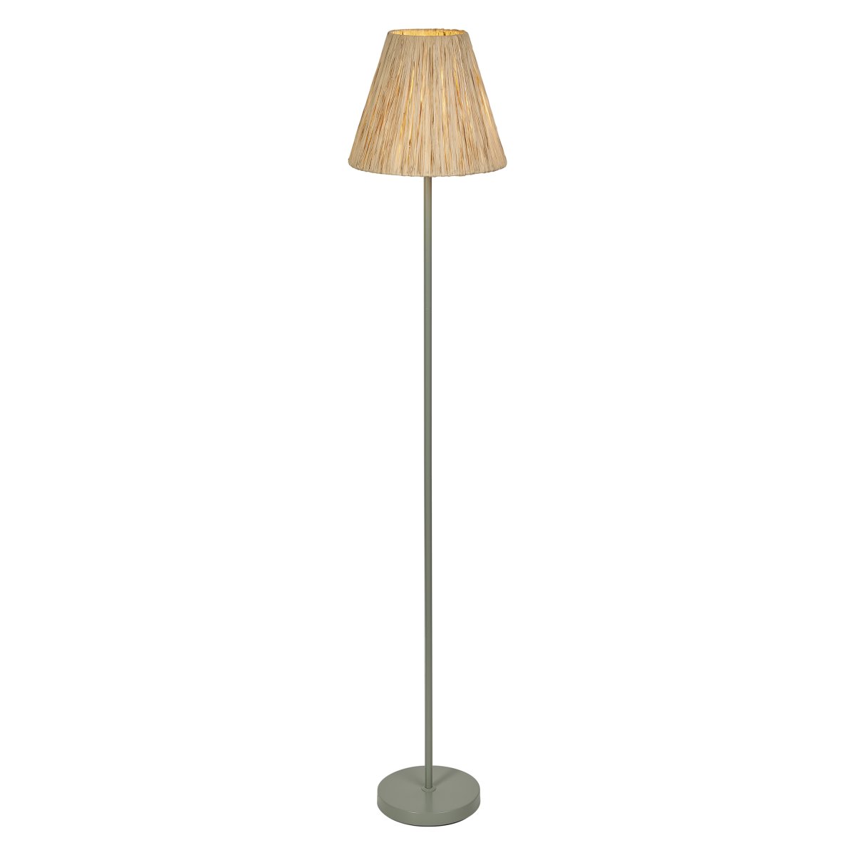 Raffia Natur gulvlampe Fra Osram - Skjermen laget av raffia-palmer i kombinasjon med det gr&oslash;nne metallet bidrar med en varm og naturlig atmosf&aelig;re til rommet.