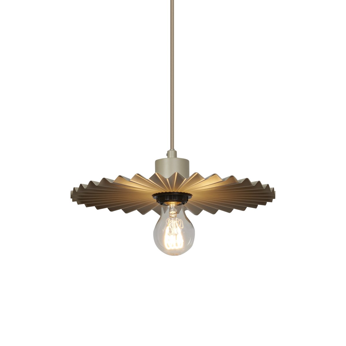 Plissee Ø30 Beige Taklampe Fra Osram - Den v&aring;giga sk&auml;rmen skapar ett vackert ljusspel i rummet n&auml;r lampan &auml;r t&auml;nd.