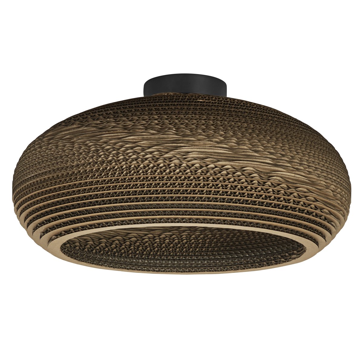 Cardboard drop Ø40 Brun plafond Fra Ledvance - Skjermen laget av flere lag papp skaper et vakkert lysspill i rommet n&aring;r det er opplyst og bidrar til en varm og naturlig atmosf&aelig;re.